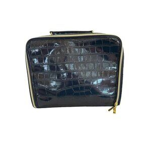 Estee Lauder Navy Blue  Crocodile Leather Cosmetic Travel Makeup‎ Zip Case